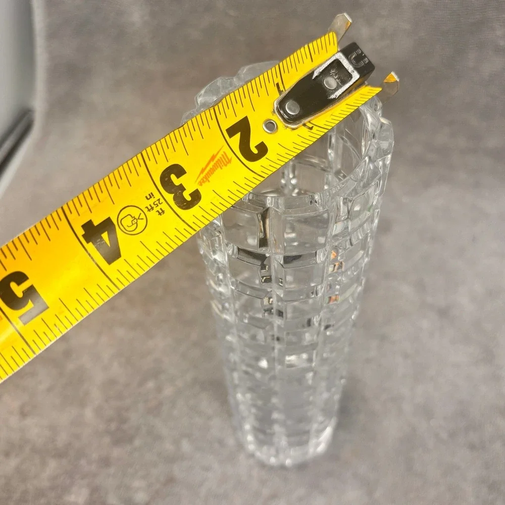 Heavy Cut Crystal Vase Tall Block Pattern Modern Geometric Art Glass Decor